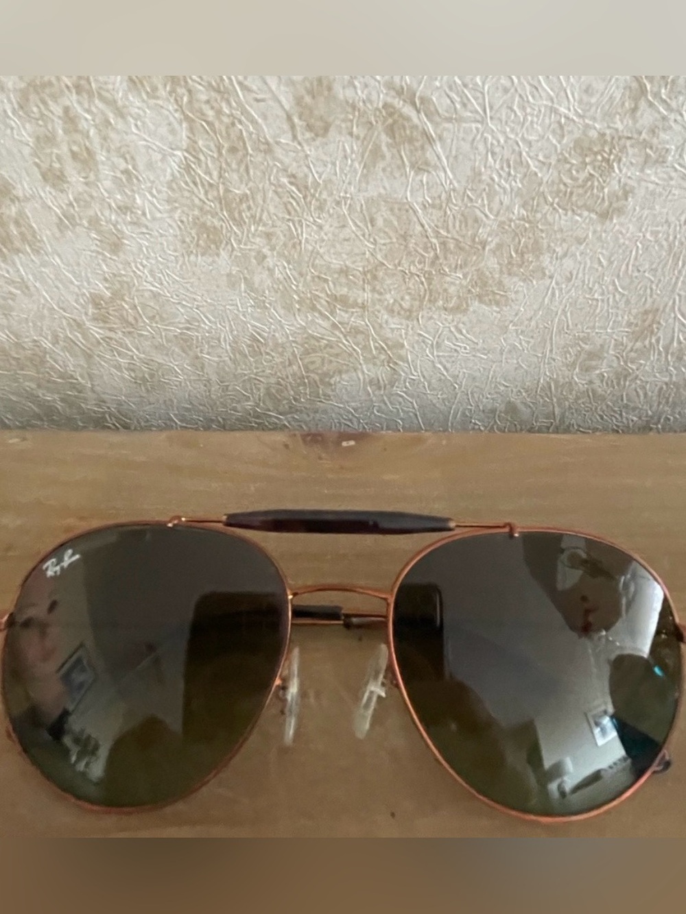 Ray-Ban Copper Metal Aviator Sunglasses with Green Lenses